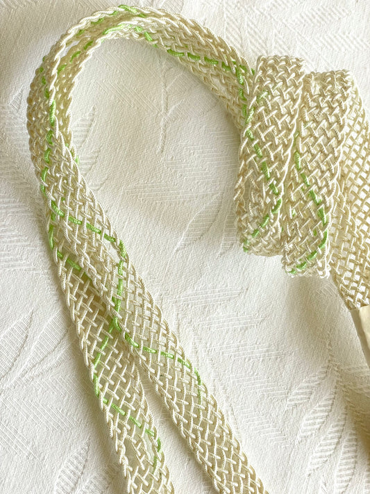 Obijime Belt Summer Braid White and Neon Green in SIlk