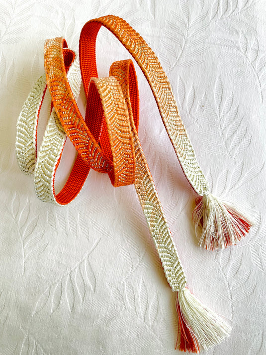Image Obiijime Himo Belt ombre orange and white in silk with gold details