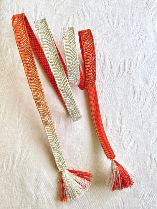 Obiijime Himo Belt ombre orange and white in silk with gold details