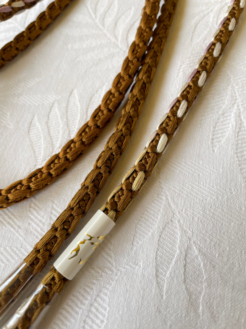 Obijime Braided Olive Brown with Lilac details in Silk