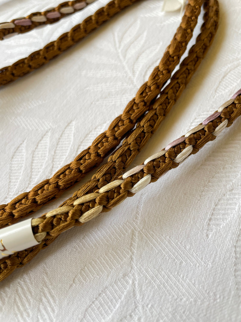 Obijime Braided Olive Brown with Lilac details in Silk