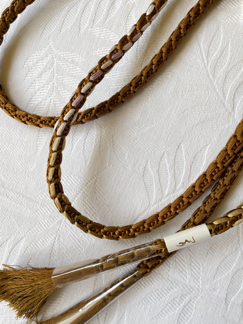 Obijime Braided Olive Brown with Lilac details in Silk