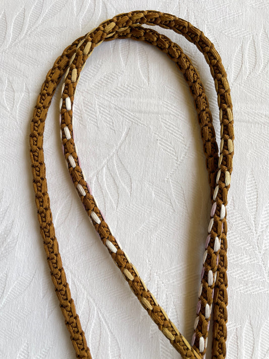 Obijime Braided Olive Brown with Lilac details in Silk