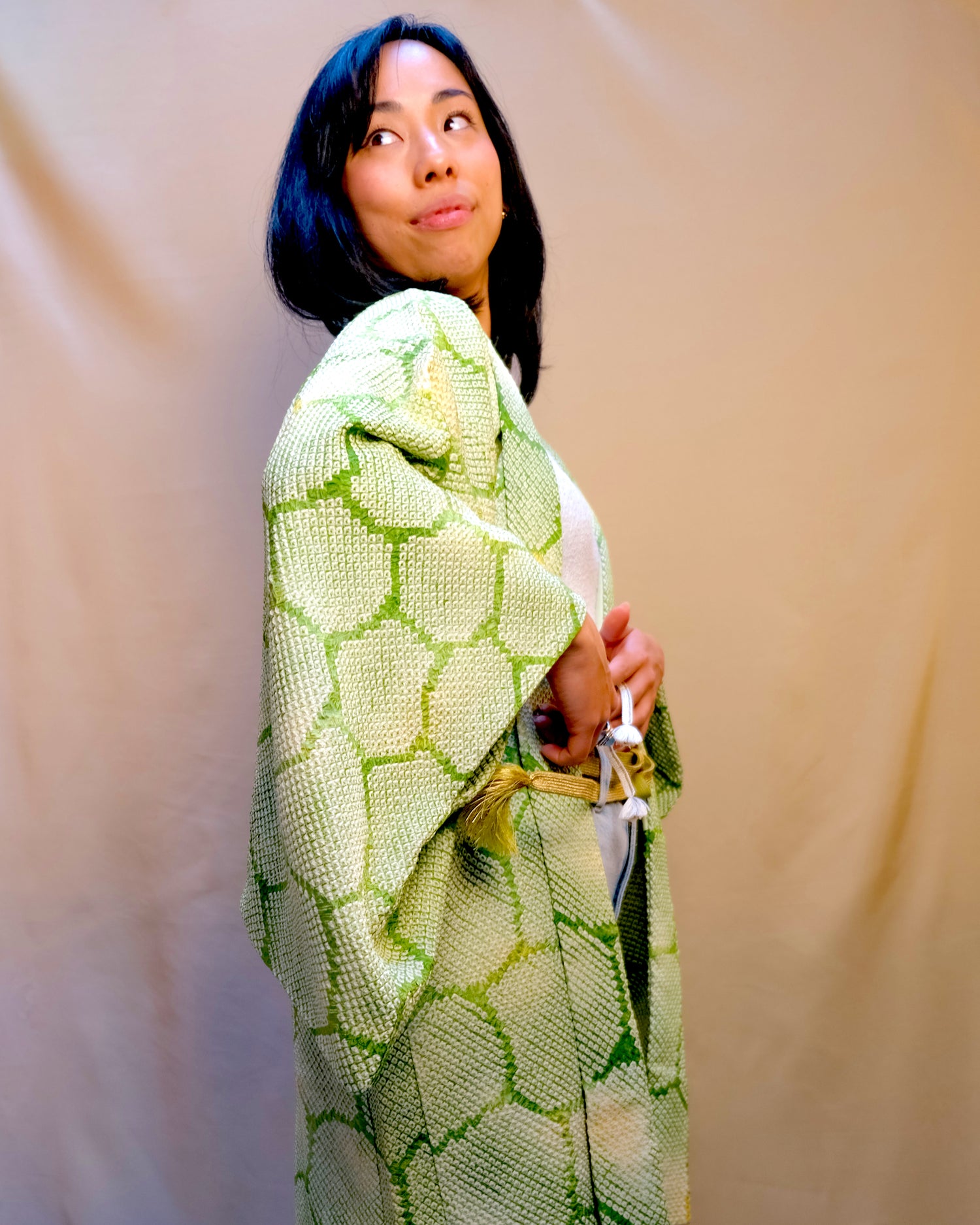 Haori Turtle Shell in Green Shibori Technique