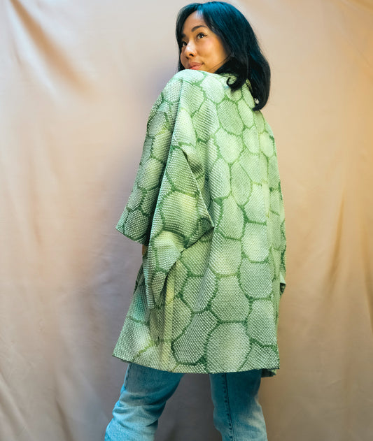 Haori Turtle Shell in Green Shibori Technique