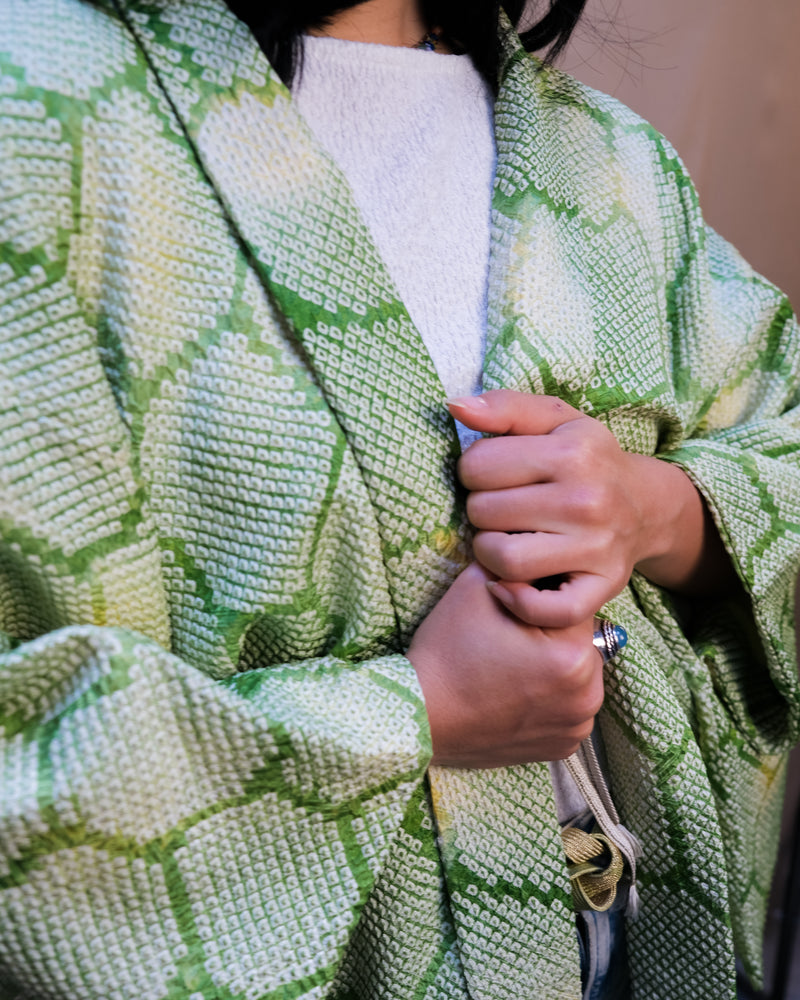 Haori Turtle Shell in Green Shibori Technique
