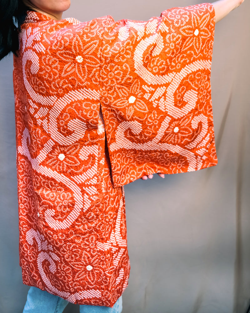 Haori Jacket Shibori Technique Orange in Silk