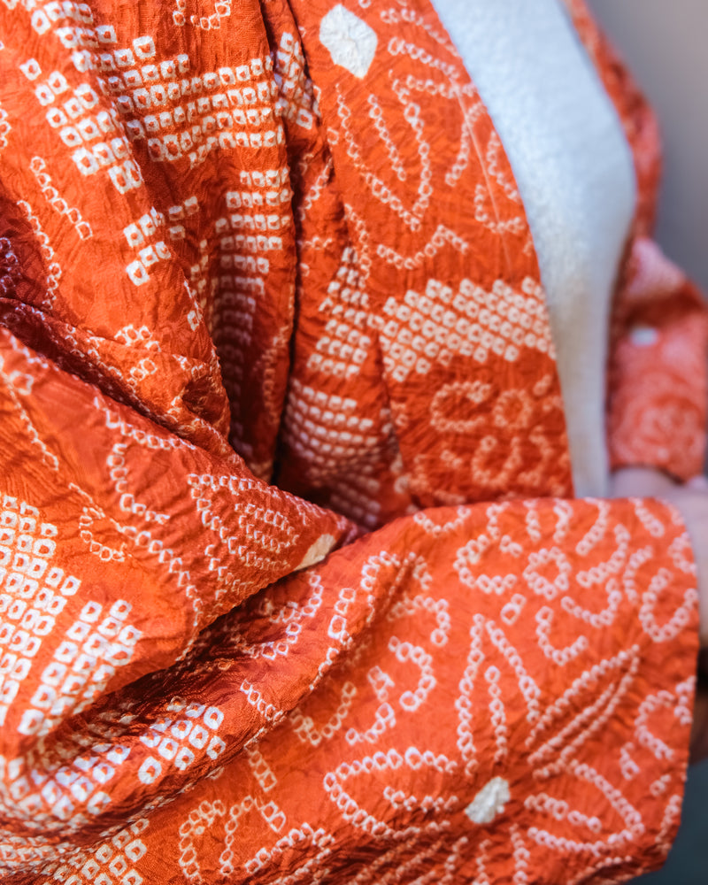Haori Jacket Shibori Technique Orange in Silk
