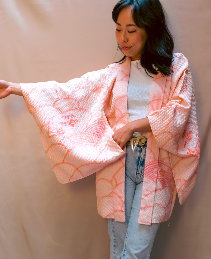 Haori Jacket Shibori Technique Sakura Pink
