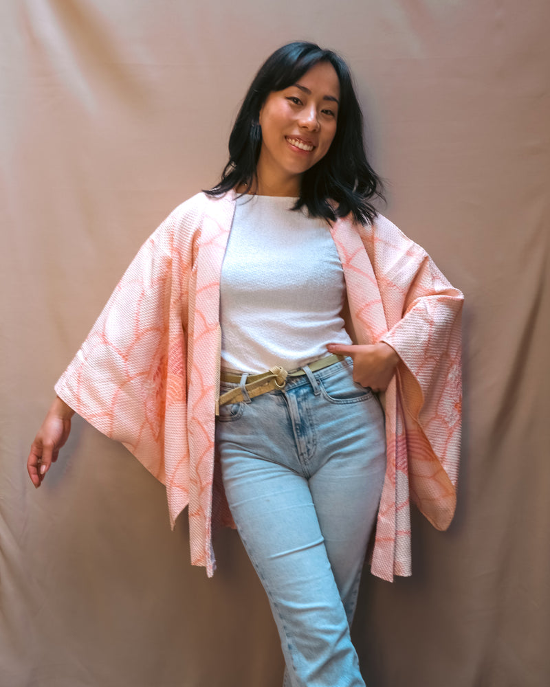 Haori Jacket Shibori Technique Sakura Pink