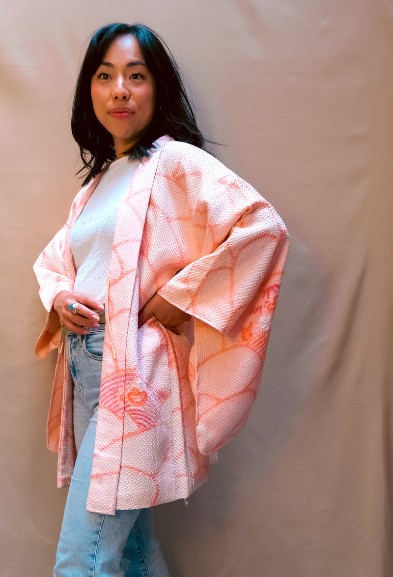 Haori Jacket Shibori Technique Sakura Pink