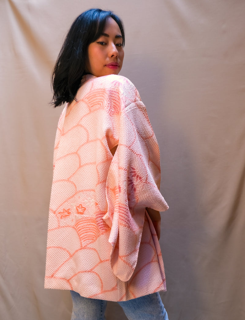 Haori Jacket Shibori Technique Sakura Pink