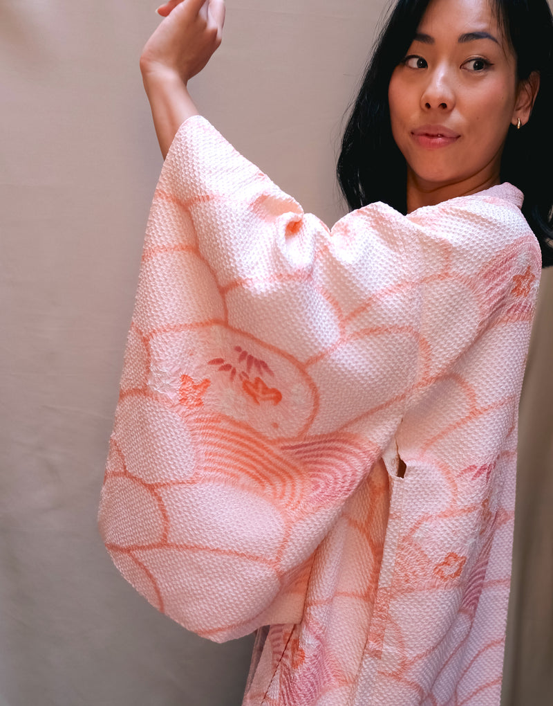Haori Jacket Shibori Technique Sakura Pink
