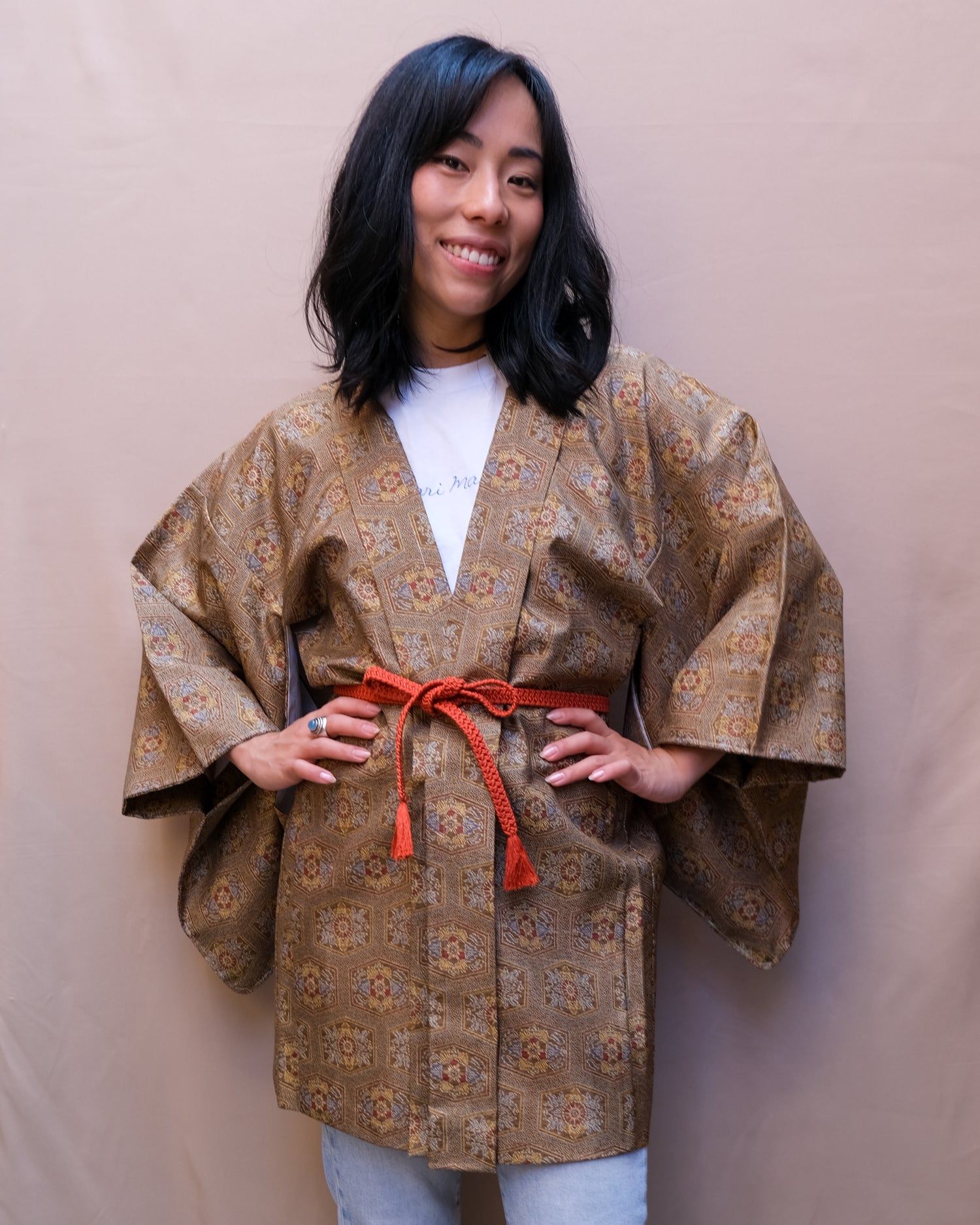 Haori Jacket Silk in Moss Green Tiles