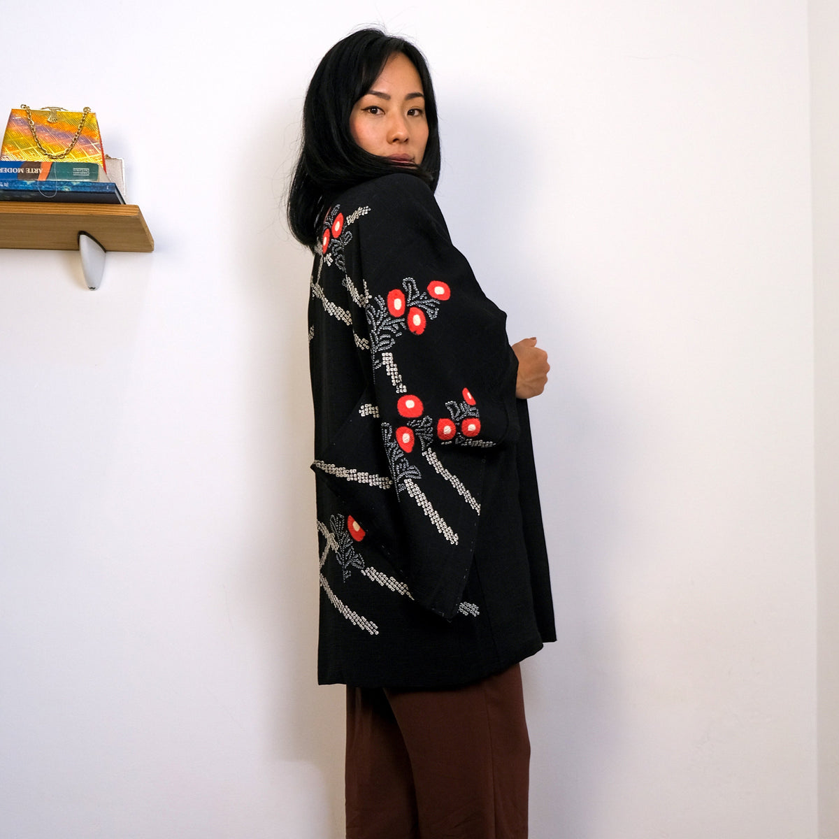 Haori Jacket Black with Shibori Flowers
