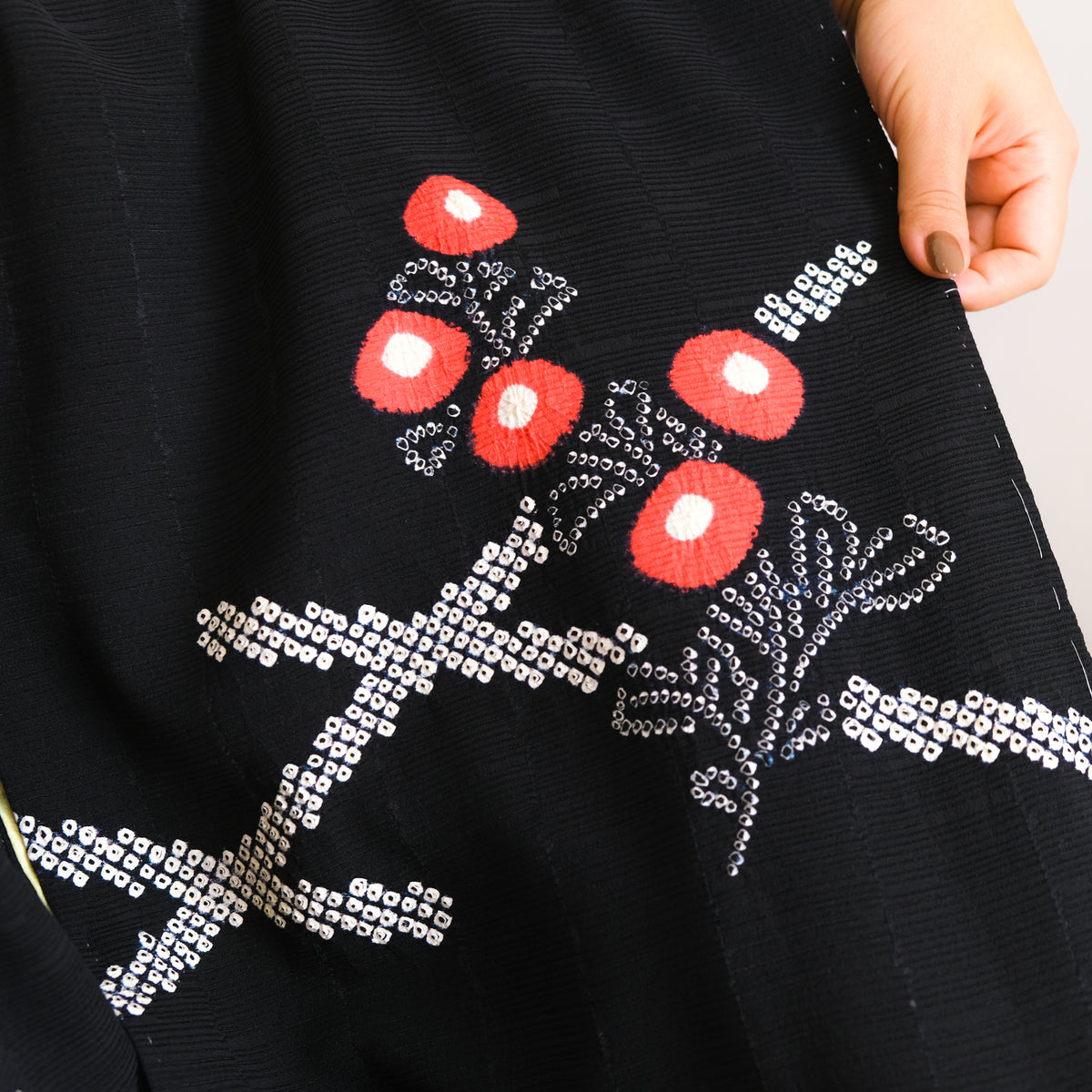 Haori Jacket Black with Shibori Flowers