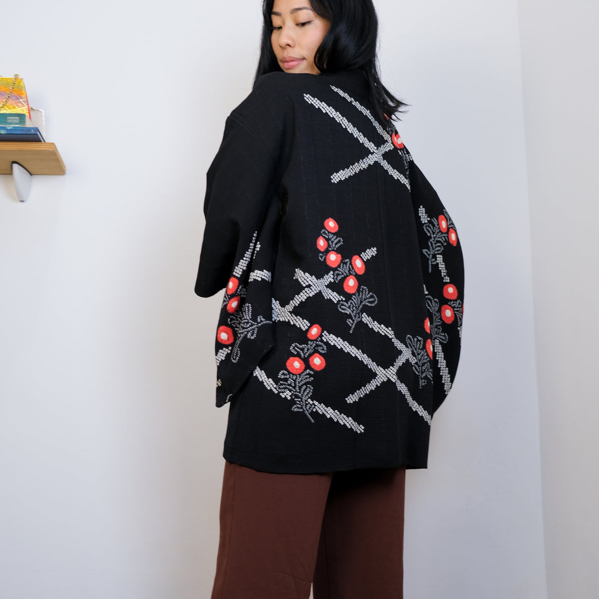 Haori Jacket Black with Shibori Flowers