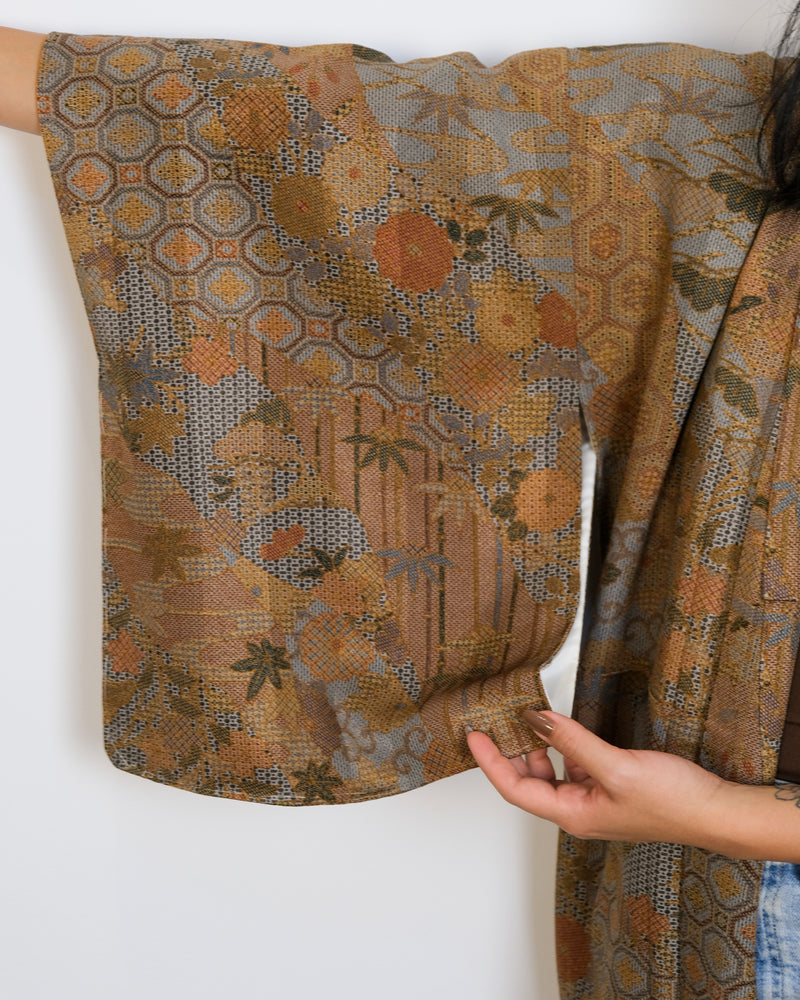 Kimono Autumn Colors with Japanese Patterns in Silk