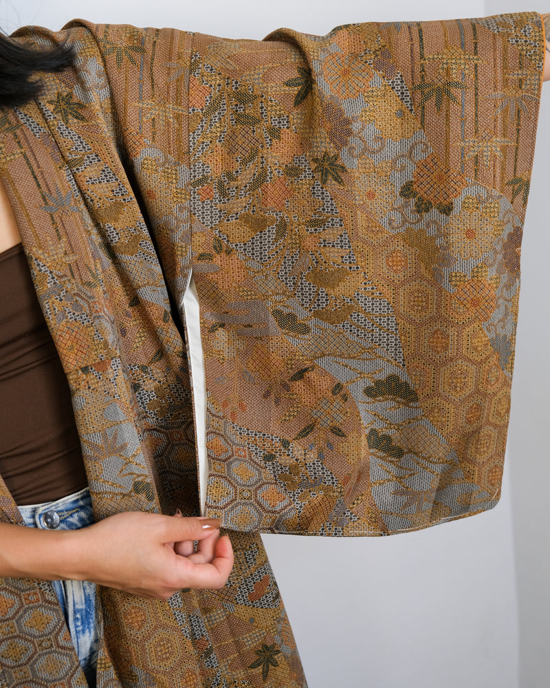 Kimono Autumn Colors with Japanese Patterns in Silk