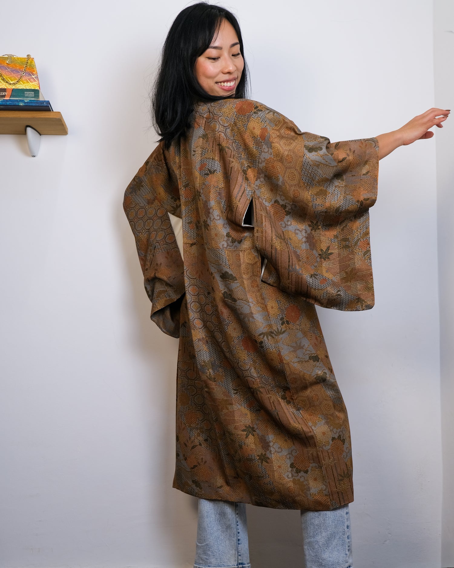 Kimono Autumn Colors with Japanese Patterns in Silk