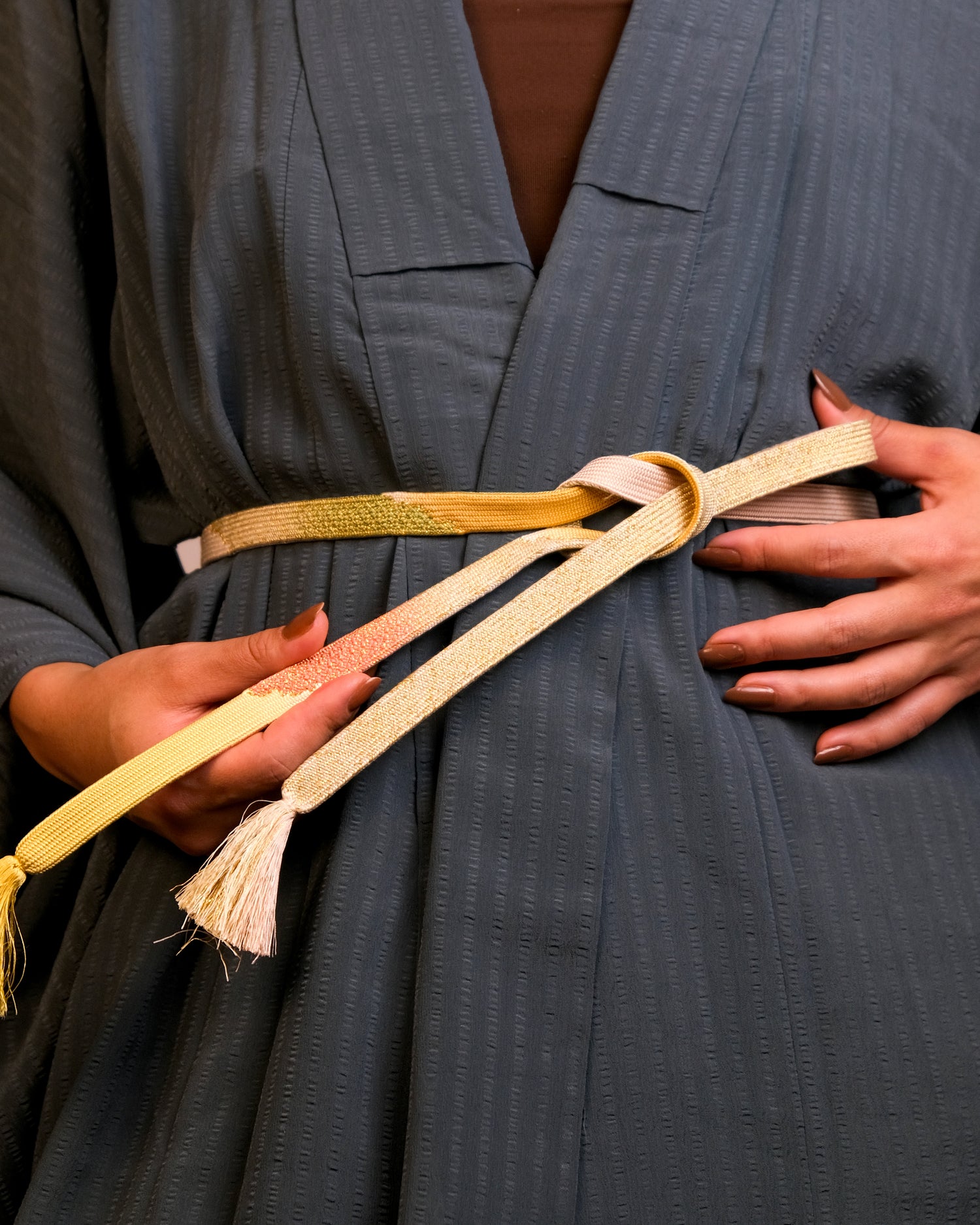 Kimono in Petrol Grey Textured Sheer Single Layer