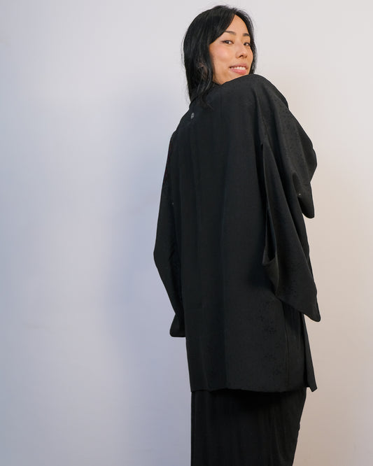 Haori Black with Sheer Blubble Patters in Silk