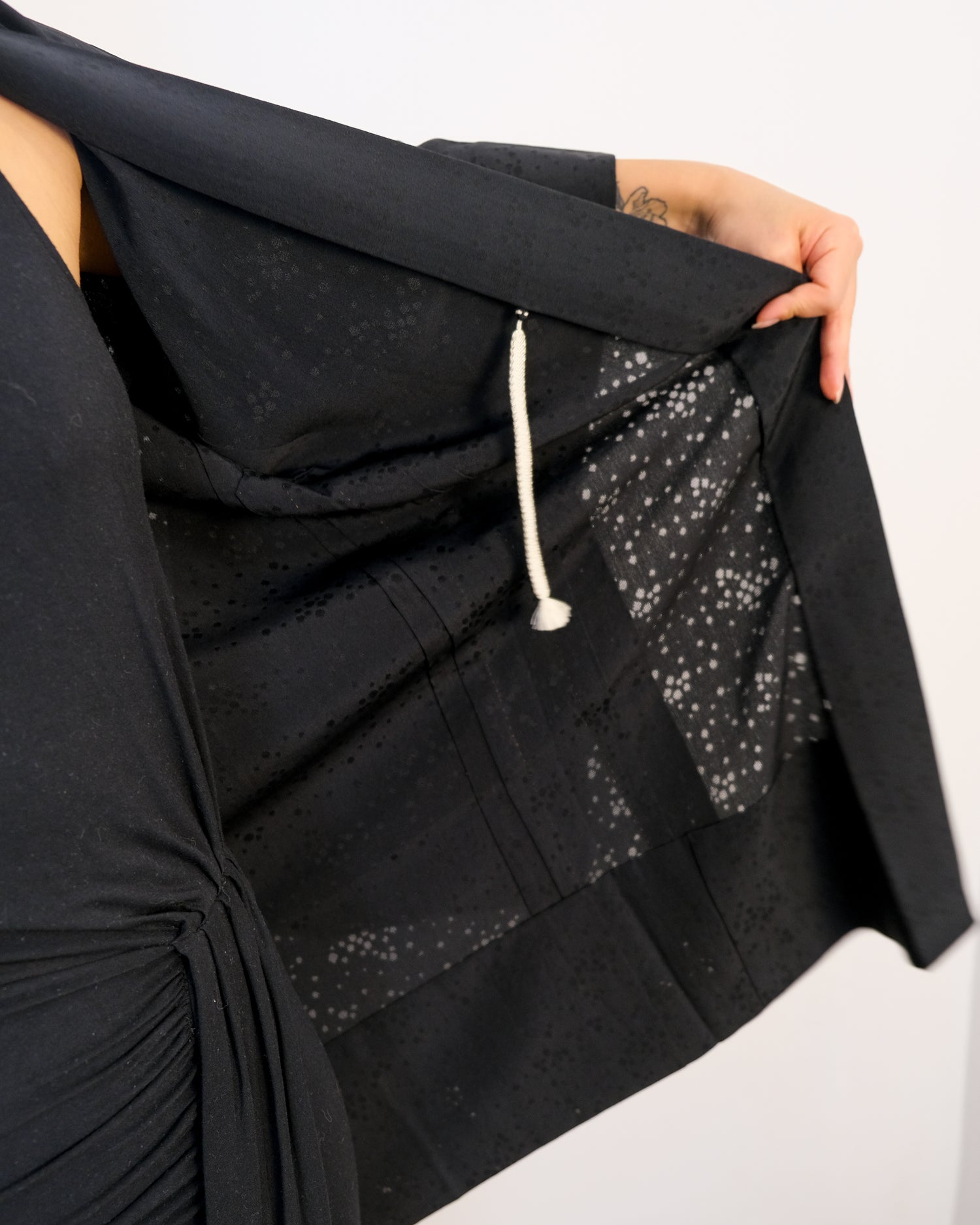 Haori Black with Sheer Blubble Patters in Silk