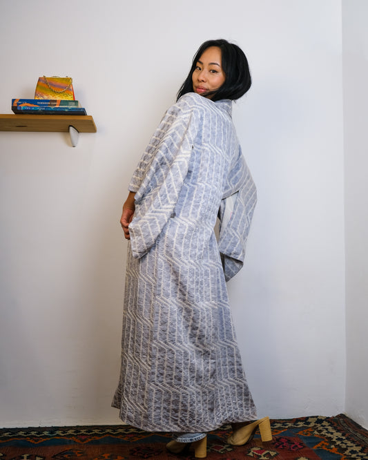 Kimono Ice Light Blue Shibori Stripes in Silk