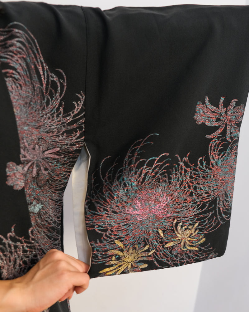 Haori Black with Metallic Flower Embroideries