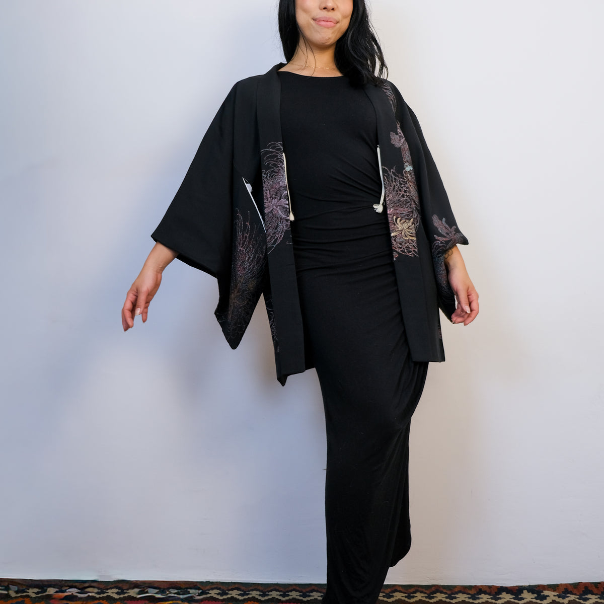 Haori Black with Metallic Flower Embroideries