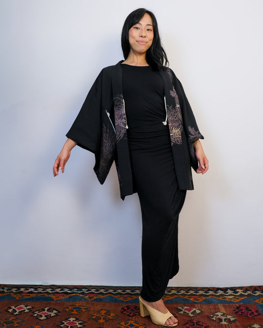 Haori Black with Metallic Flower Embroideries