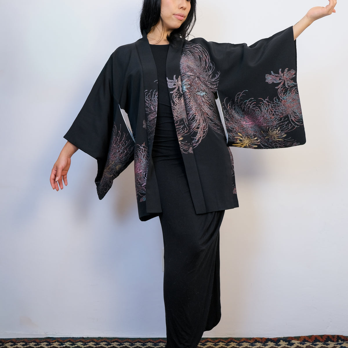 Haori Black with Metallic Flower Embroideries