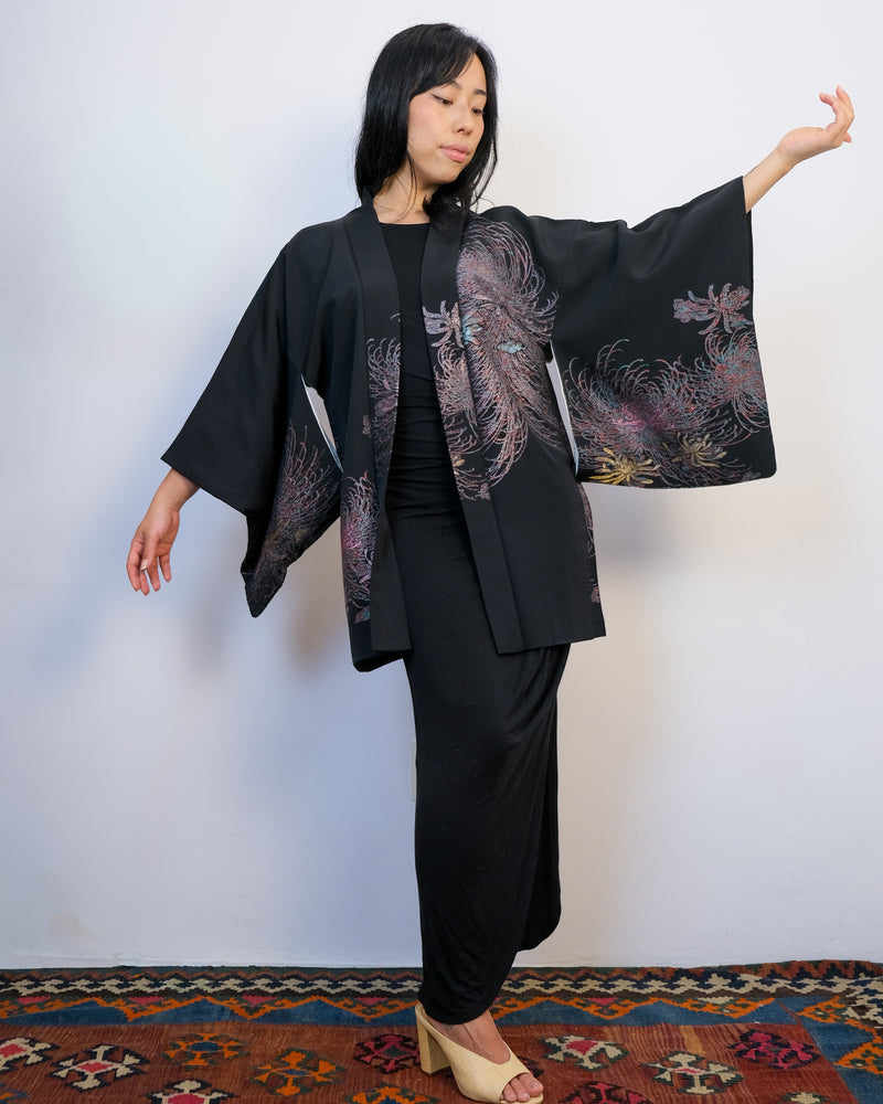 Haori Black with Metallic Flower Embroideries