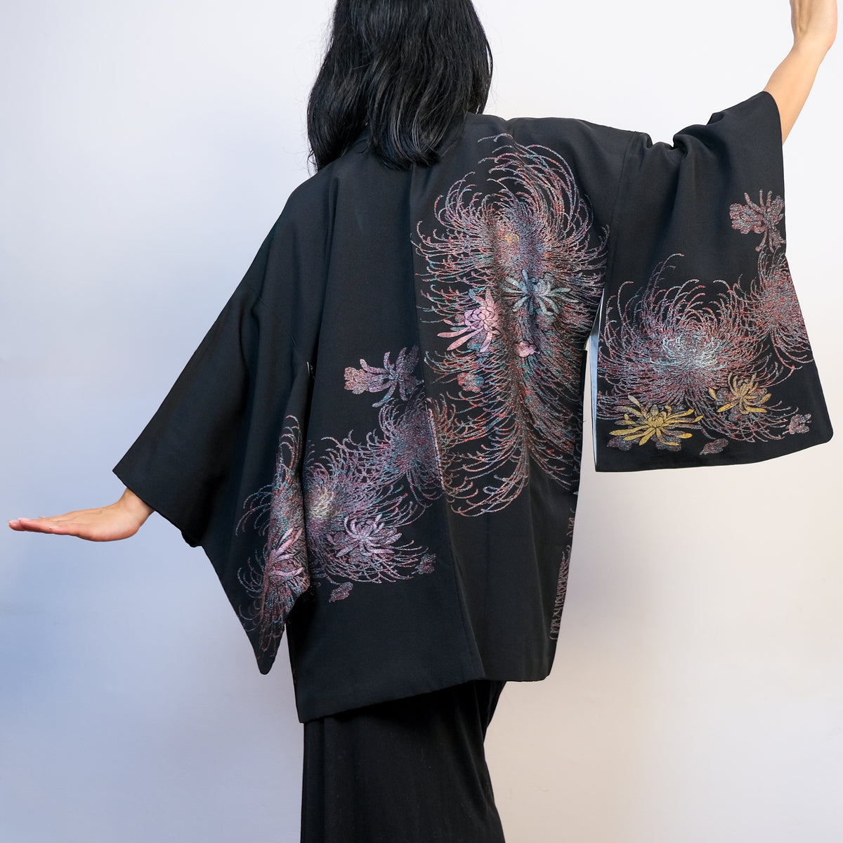 Haori Black with Metallic Flower Embroideries