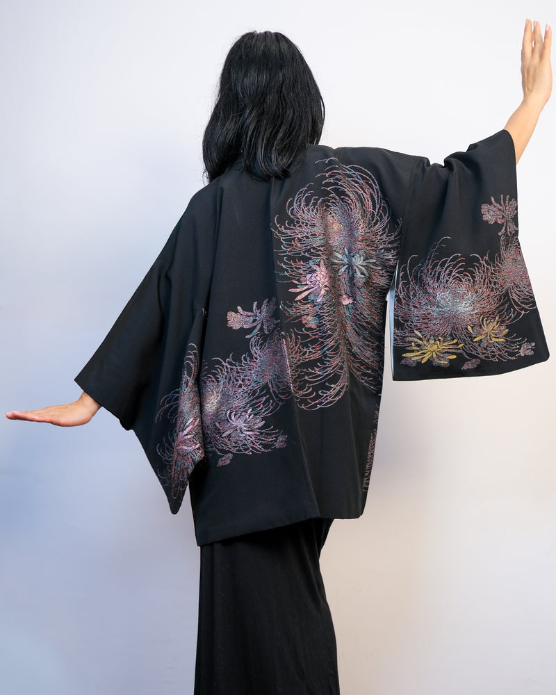 Haori Black with Metallic Flower Embroideries