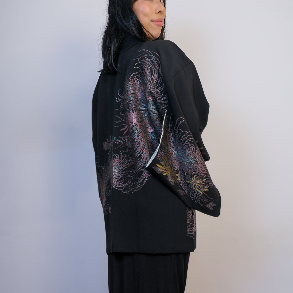 Haori Black with Metallic Flower Embroideries