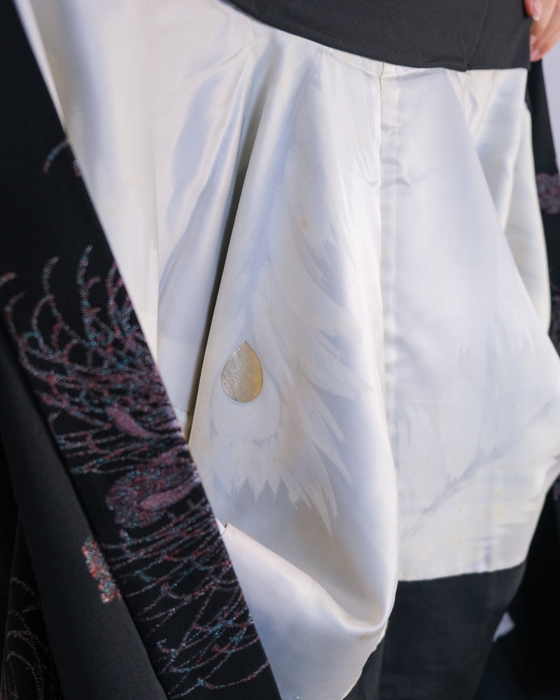 Haori Black with Metallic Flower Embroideries