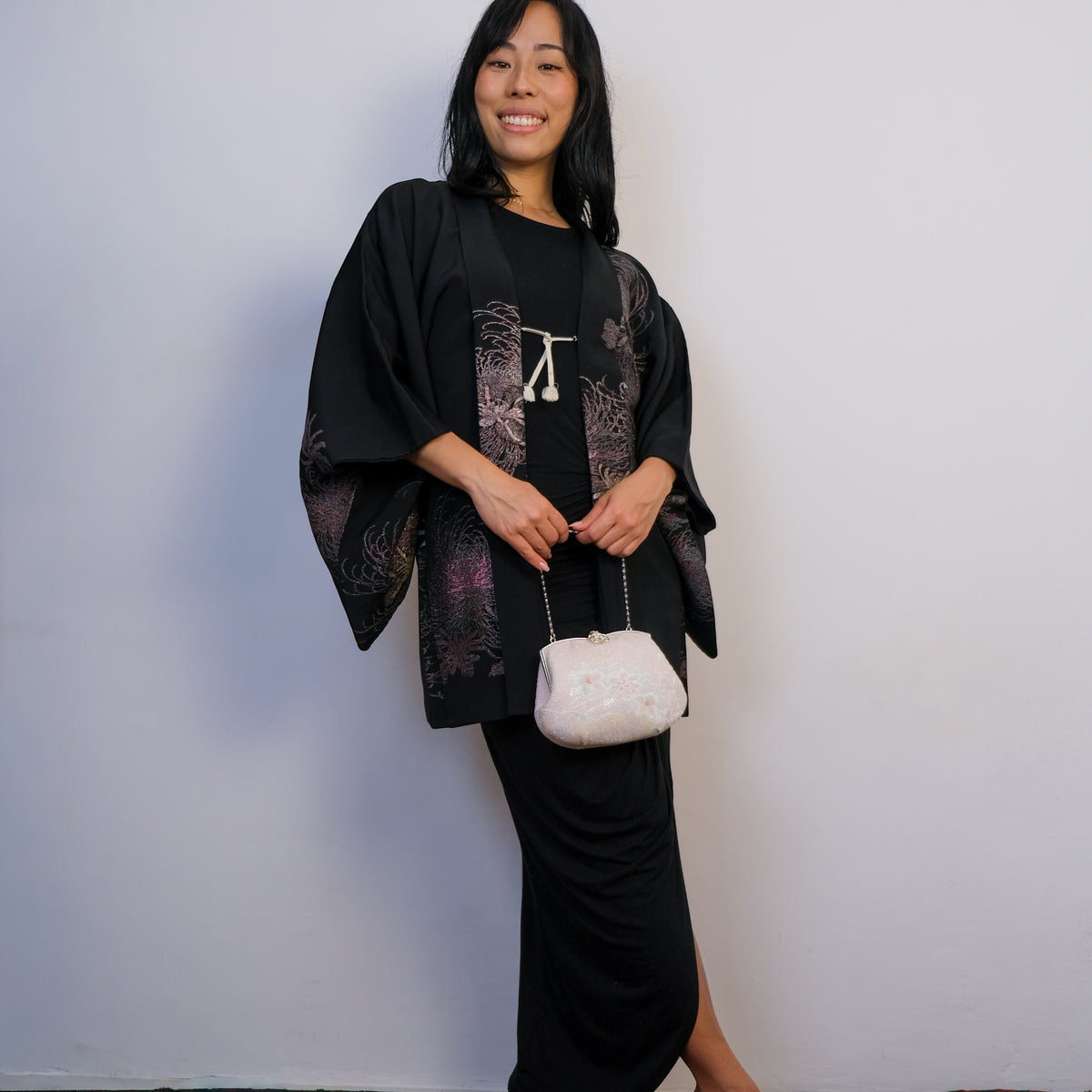 Haori Black with Metallic Flower Embroideries