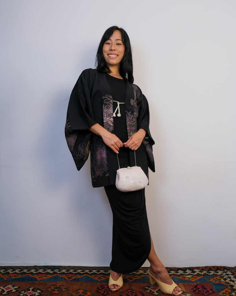 Haori Black with Metallic Flower Embroideries