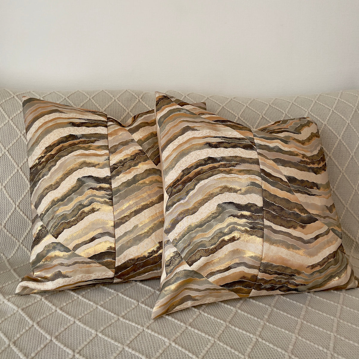 Cushion cover upcycled from silk obi sash
