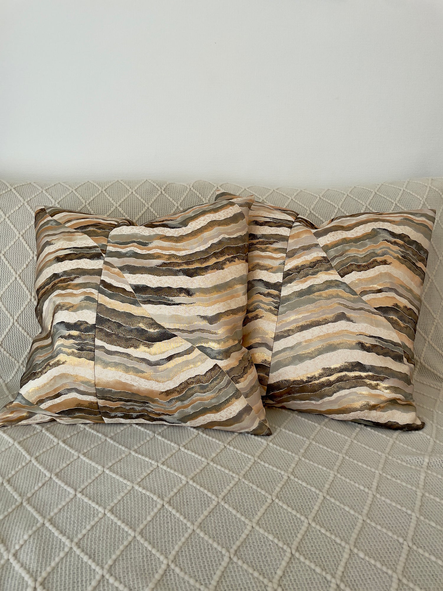 Cushion cover upcycled from silk obi sash