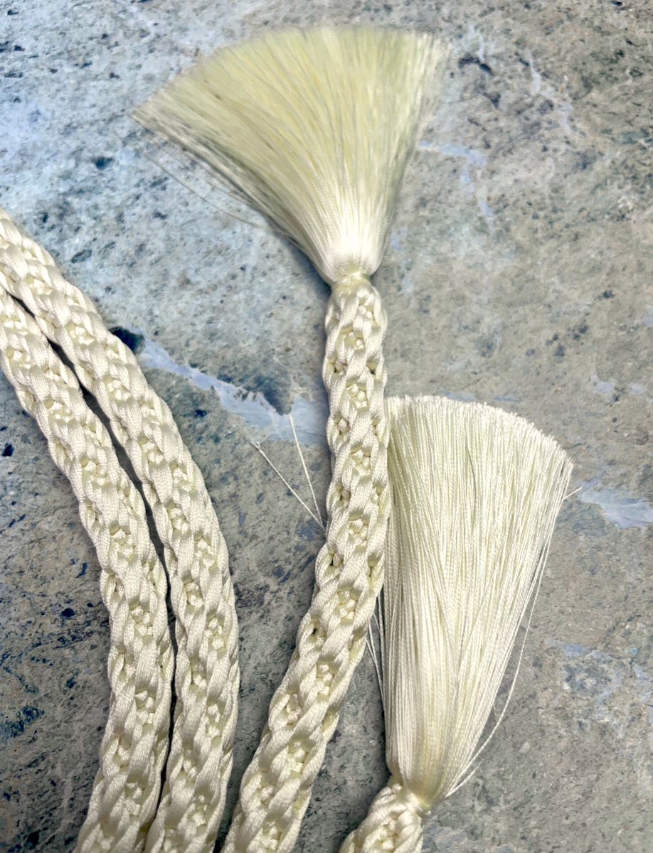 Obijime Belt Round Braided in Off White Silk