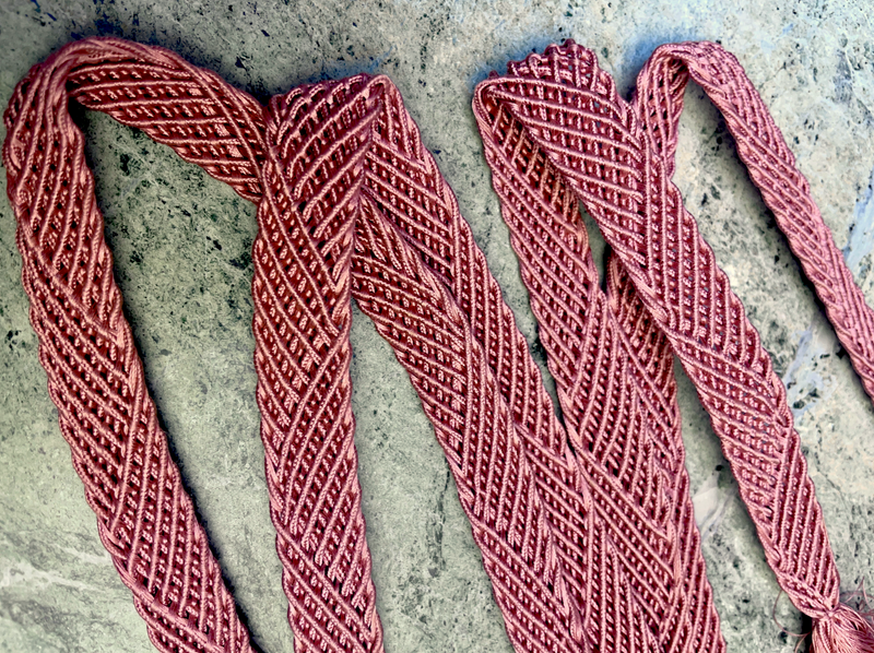 Obijime Belt Flat Braided in Mauve Pink Silk