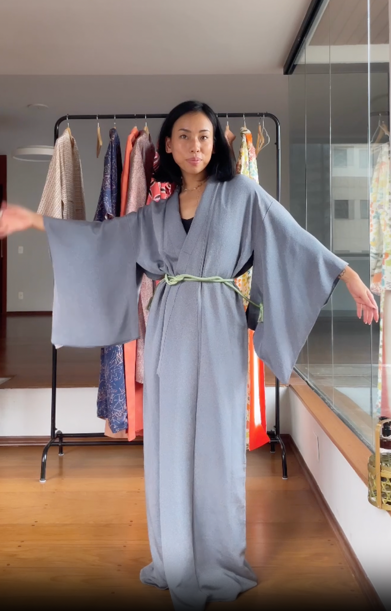 Kimono Blue with Colorful Dots in Silk