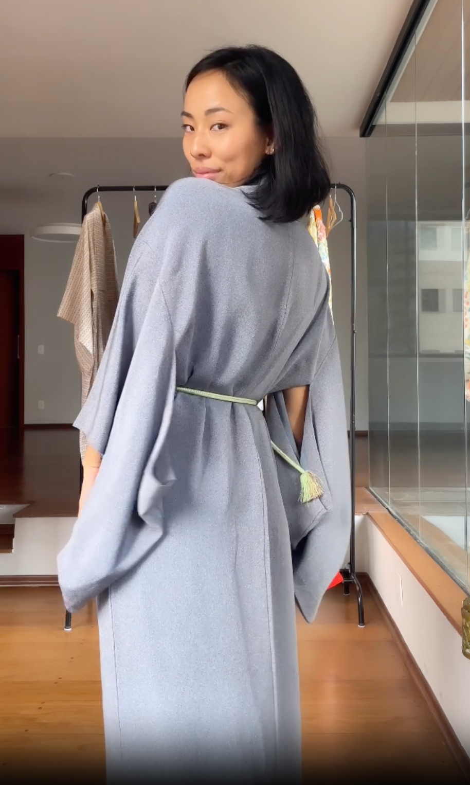 Kimono Blue with Colorful Dots in Silk