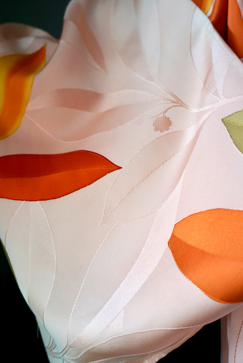 Haori Light Pink with Orange Watercolor Leaves in Silk