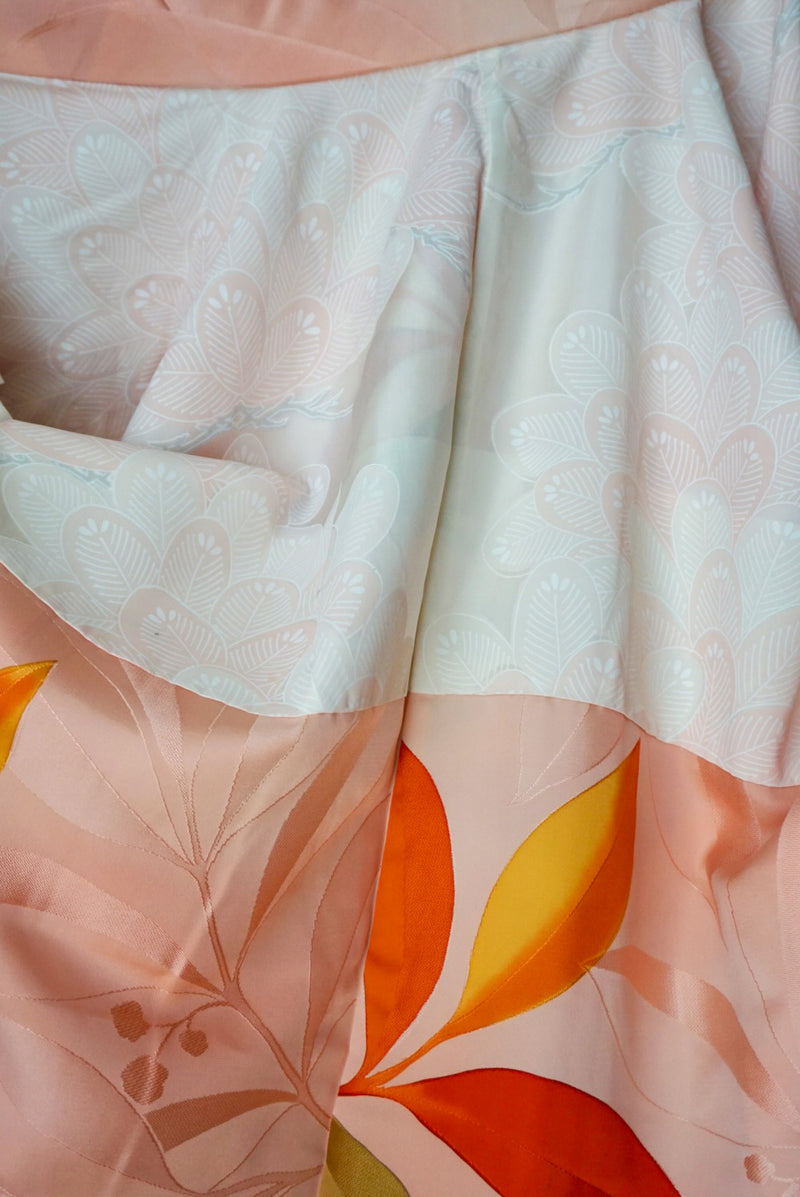 Haori Light Pink with Orange Watercolor Leaves in Silk