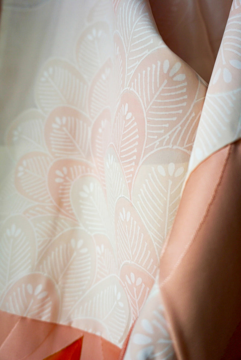 Haori Light Pink with Orange Watercolor Leaves in Silk