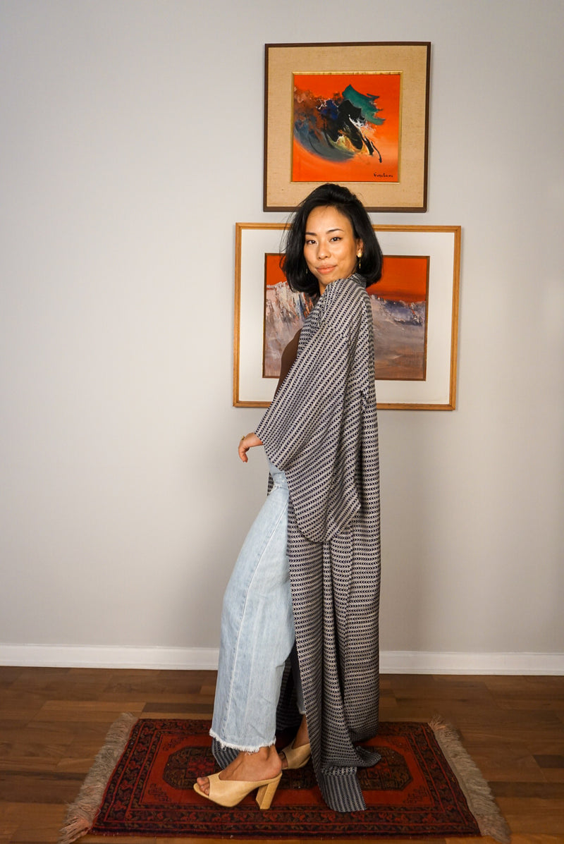 Kimono Sheer Dark Blue Waves in Silk
