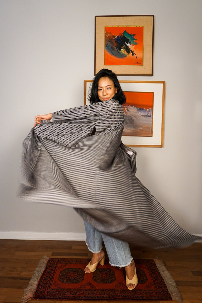 Kimono Sheer Dark Blue Waves in Silk
